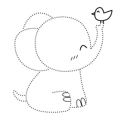 Premium Vector | Elephant animal dotted line practice draw cartoon ...