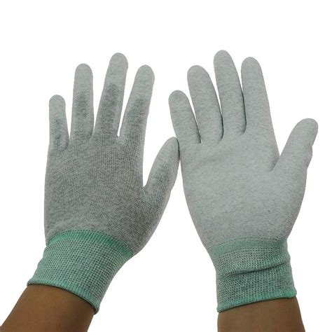 Antistatic Polyester Fabric Gloves Esd Pu Coated Palm Fit Top Fit