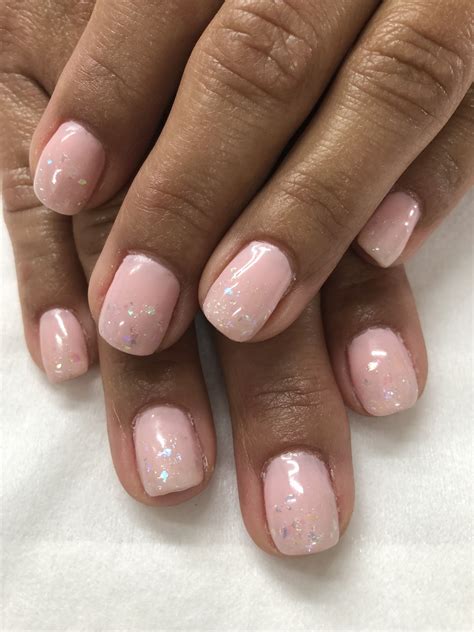 Pale Pink Iridescent Ombré Gel Nails Pink gel nails Ombre gel nails