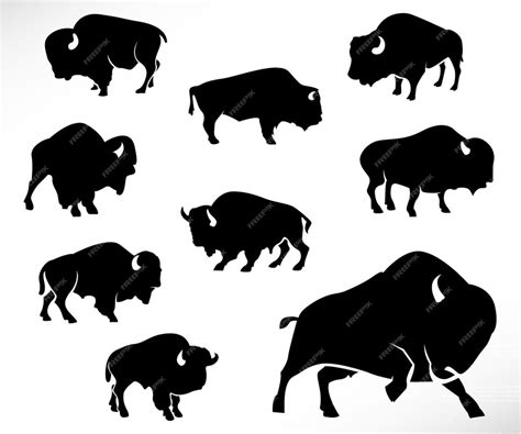 Premium Vector Silhouette Of Bison Bisons Vector Silhouettes Of Animals