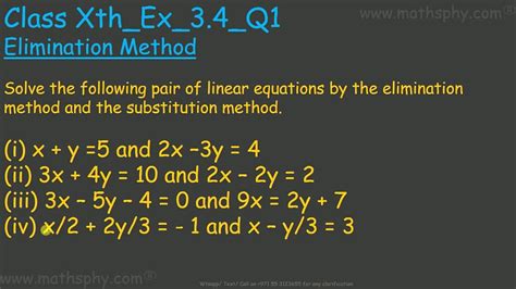 Substitution Method Elimination Method Class 10 Linear Equations Two