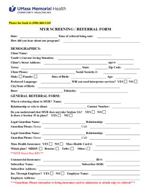 Fillable Online Pdffiller Com566795477 MYR Referral Form 9Fillable