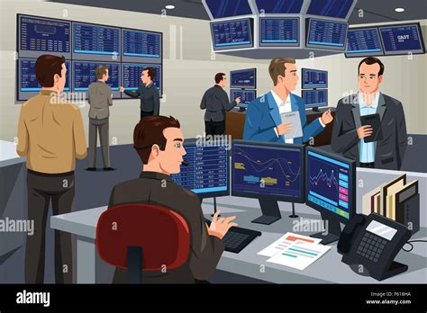 A Vector Illustration Of Financial Stock Trader Working In A Trading