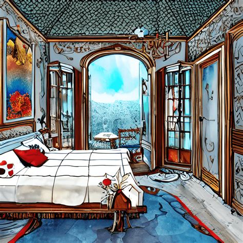 Watercolour Of A View From Inside A Bedroom Cartoon Style Intricate Details · Creative Fabrica