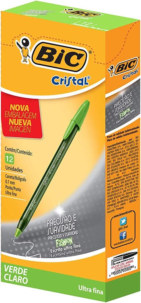 Caneta Verde Bic - Caneta Esferográfica 0.7mm, BIC, Cristal Fashion Verde, 902484, 12 ...