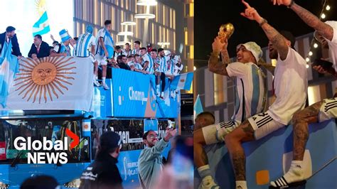 Argentina S World Cup Champions Hold Victory Parade In Qatar Youtube