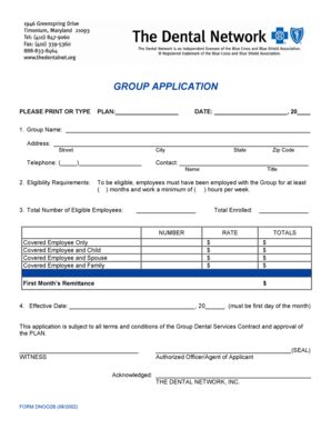 Fillable Online The Dental Network Group Application For Maryland