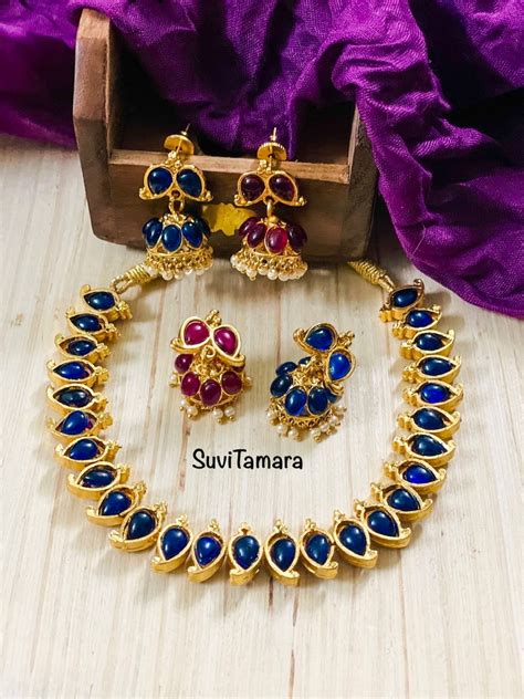 Dual Side Mango Choker Necklace Blue Ruby Suvitamara