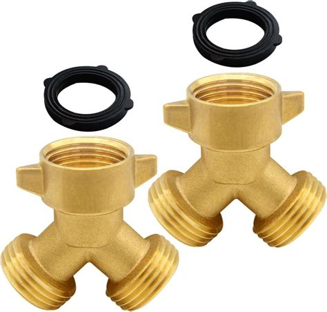 Uenede 2pcs Garden Hose Splitter Brass 3 4 Ght Thread Heavy Duty Swivel 2 Way Y