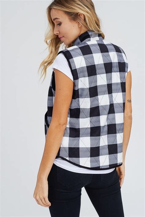 White Black Buffalo Plaid Vest Blush Boutique