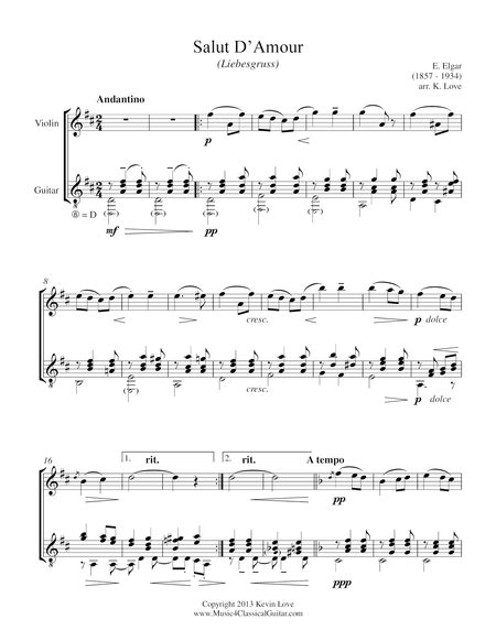 Salut D Amour Violin And Guitar Score And Parts Arr Kevin Love