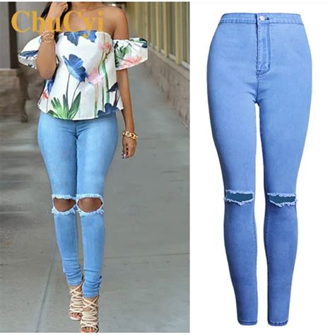 Style Européen Pas Cher Vêtements Femmes Bleu Denim Jeans Pantalon