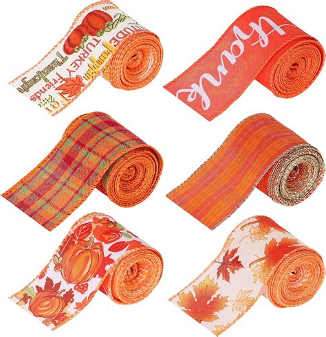 Amazon Whaline 6 Rolls Fall Thanksgiving Wired Edge Ribbon 30