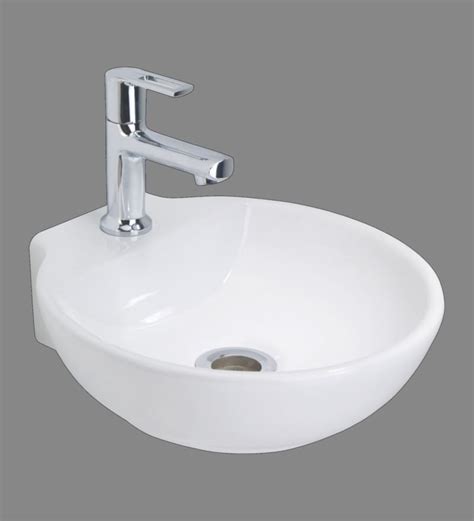 Buy Round Shape Ceramic White Wall Mounted Wash Basin L 13 W 13 H