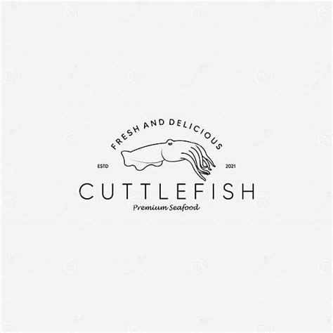 Cuttlefish Restaurant Logo Vector Illustration Design Line Art Fish