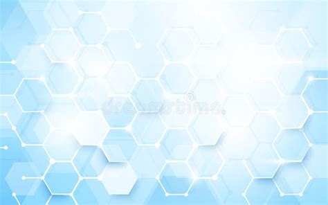 Abstract Blue Hexagons Shape And Lines With Science Concept Background