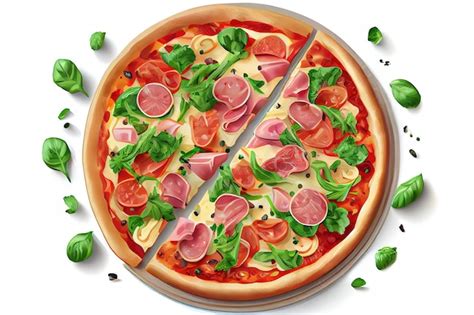 Pizza R Cula De Presunto E Legumes Em Fundo Branco Generative Ai