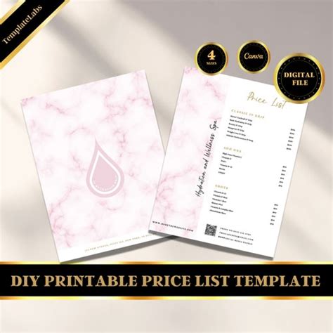 Printable Pricing List Iv Therapy Canva Menu Iv Hydration Etsy