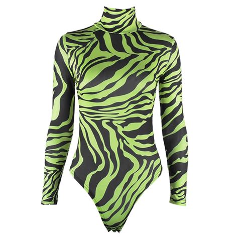 New Sexy Women Bodysuits Zebra Print Turtleneck Long Sleeve Bodysuit 2019 Spring New Ladies