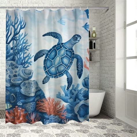 Orinice Watercolor Beautiful Sea Turtles Coral Shower Curtain Set