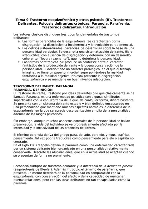 Tema 9 Trastorno Esquizofrenico Y Otras Psicosis Trastornos