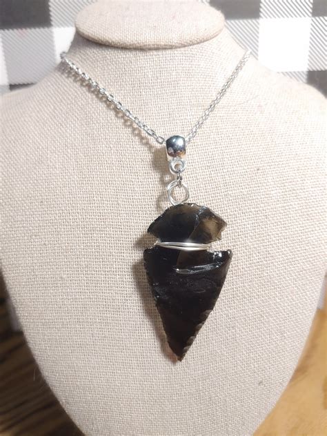 Real Black Obsidian Arrowhead Necklace Etsy