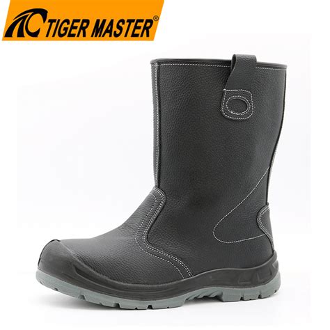 Black Leather Oil Water Resistant Anti Slip Pu Sole High Rigger Boots