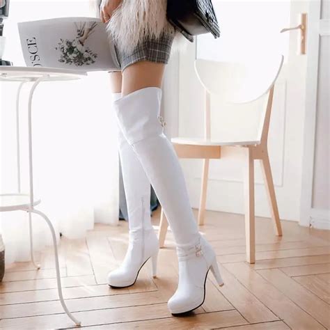 Sexy Cl Ssico De Couro Genu No Botas Femininas Stiletto Saltos