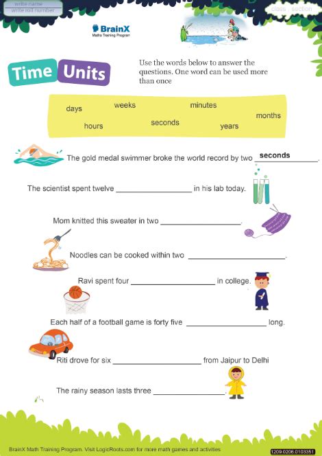 Time Units Math Worksheet For Grade 2 Free And Printable Worksheets