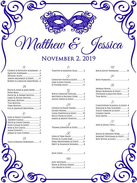 Masquerade Seating Chart Designed File Etsy