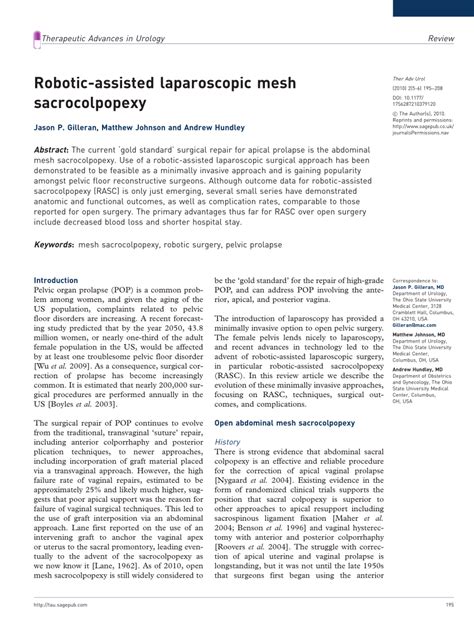 Pdf Robotic Assisted Laparoscopic Mesh Sacrocolpopexy