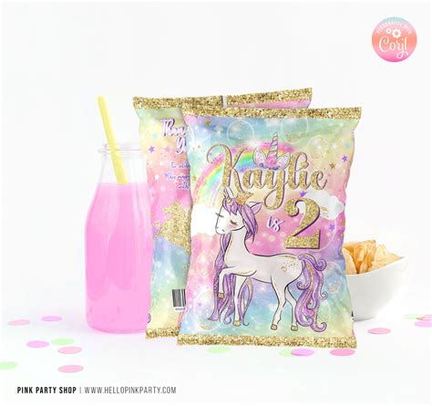 Unicorn Birthday Chip Bag Template Printable Magical Unicorn Birthday