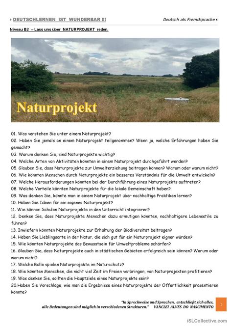 B Lass Uns Ber Naturprojekt Rede Deutsch Daf Arbeitsbl Tter Pdf Doc