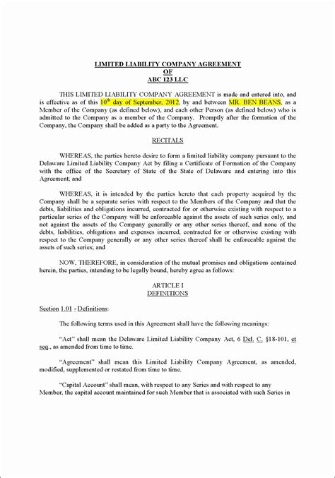 Texas Series Llc Operating Agreement Template