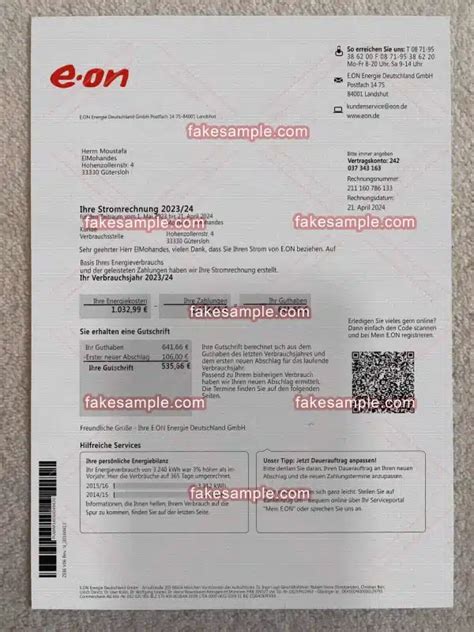 Germany Utility Bill Fake Template Download Fake Fakesample