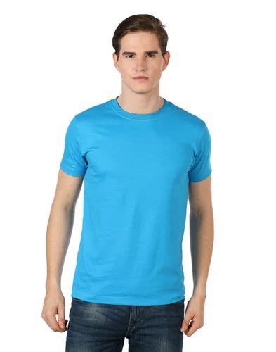 Plain Turquoise Blue Cotton T Shirt Round Neck At Rs 325 In New Delhi Id 2851965002433