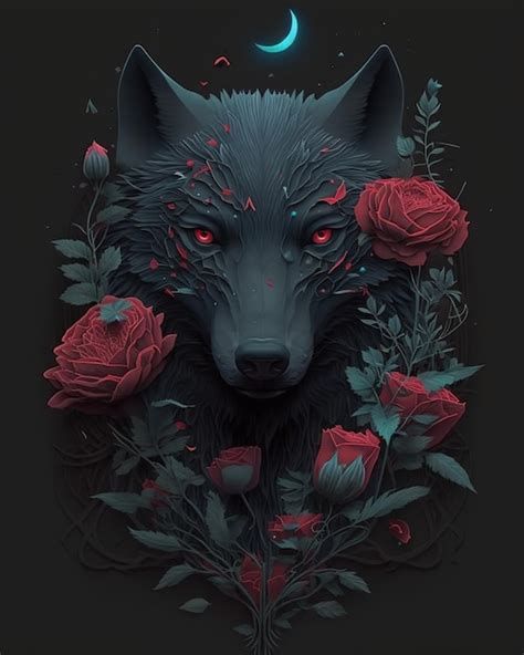 Premium Photo A Wolf With Red Eyes And A Red Rose On The Head