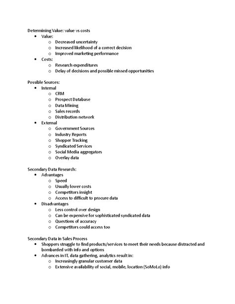 MKTG 415 Midterm Study Guide Determining Value Value Vs Costs Value