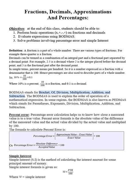 Fractions Decimals Approximations Pdf Decimal Percentage