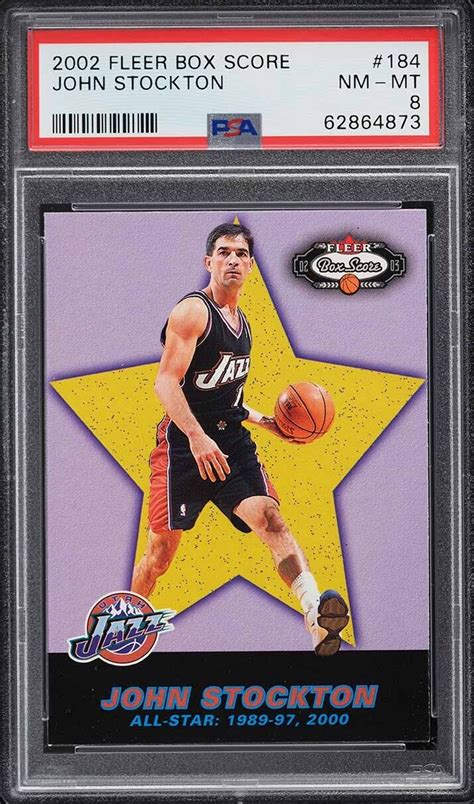 2002 Fleer Box Score BkB Card 184 John Stockton Utah Jazz HOF PSA 8 NM