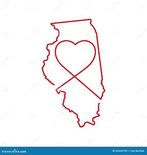 Illinois US State Red Outline Map With The Handwritten Heart Shape