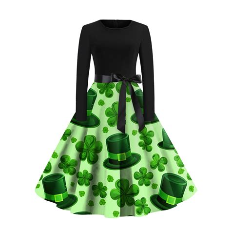 Dndkilg St Patricks Day Dress Women Vintage Green Shamrock Clover Long