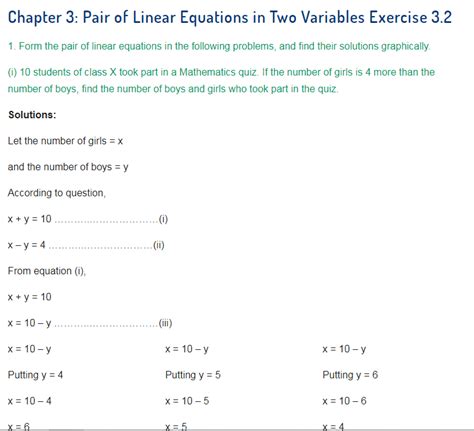 NCERT Solutions For Class 10 Maths Chapter 3 Pair Of Linear Equations