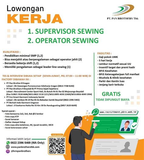 Lowongan Kerja Sewing Pt Pan Brothers Boyolali Info Loker Solo