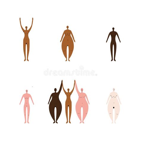 Set Of Positive Naked Women With Different Body Types And Skin Colors