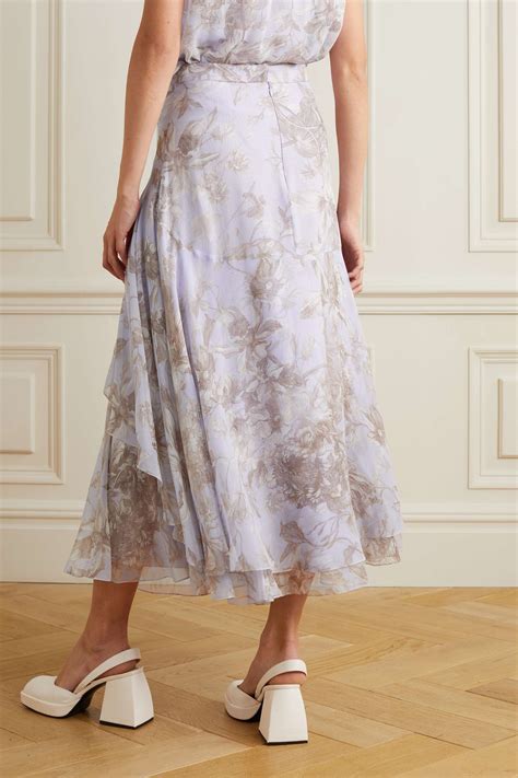 ERDEM Harlow Asymmetric Floral Print Silk Georgette Midi Skirt NET A