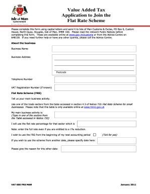 Fillable Online Value Added Tax Application To Join The Flat Rate
