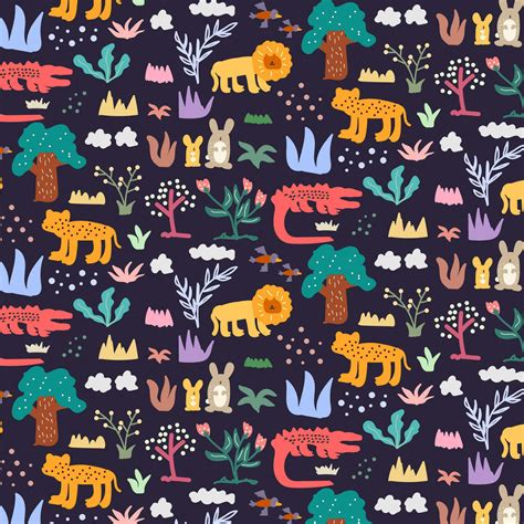 Cute hand drawn animals Seamless pattern. for fabric, print, textile ...