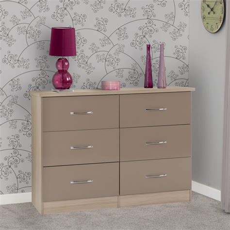 Nevada Drawer Chest Oyster Gloss Light Oak Effect Veneer Free