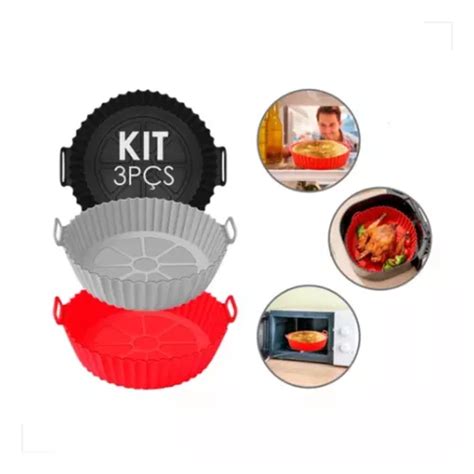 Kit Jogo De 3 Forro Fritadeira Forma Silicone Air Fryer Alça MercadoLivre